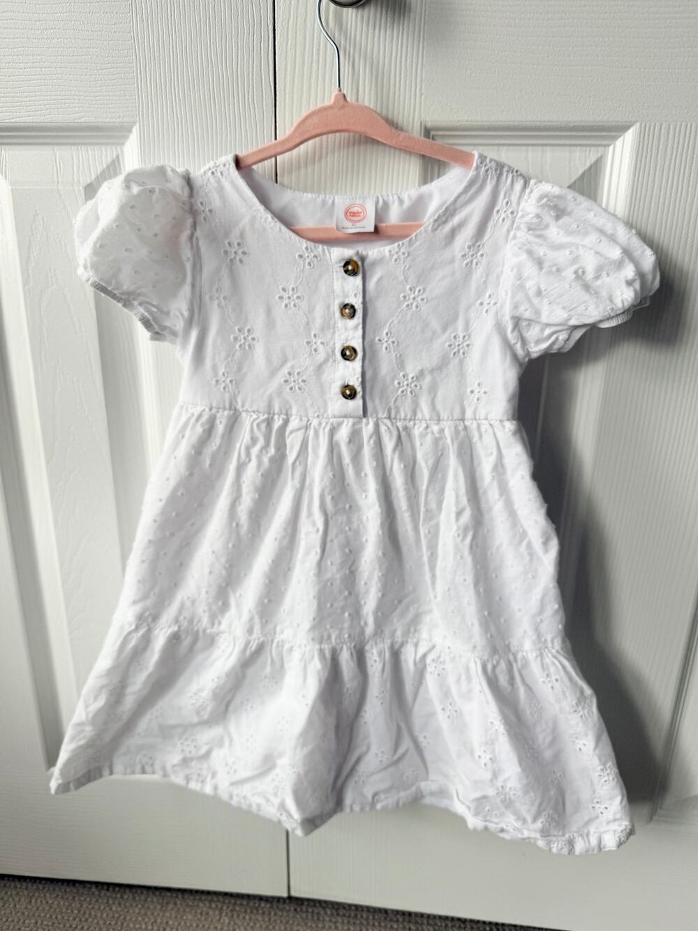 Wonder Nation Girls White Eyelet Embroidered Lined Puff Sleeve Dress 4T